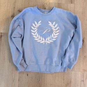 PINK Victoria's Secret Light Blue Sweatshirt with White Leaf Pattern
